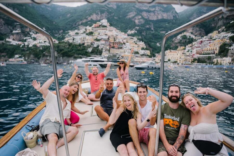 From Positano: Amalfi Coast Sunset Cruise - Group Tour - Marina di Praia: boats, white houses, and easy picture angles