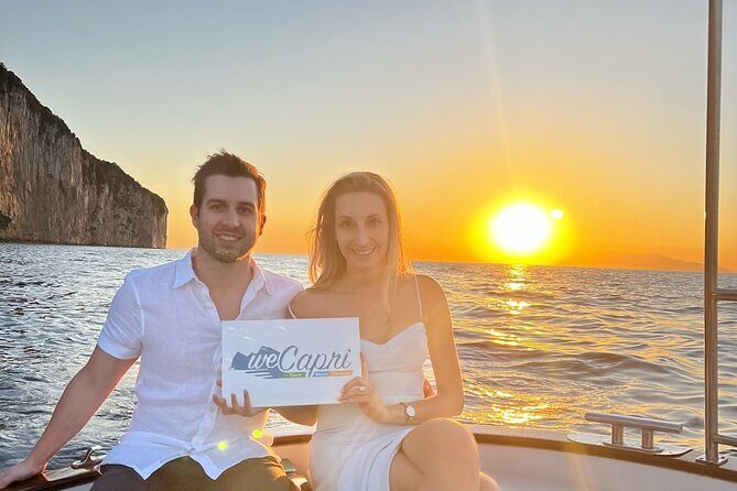 Sunset & Aperitif Boat tour - Marina Piccola swim time and Punta Carena Lighthouse views